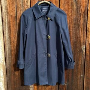 Jones New York Dark Blue Trench Coat-Snap Button Closure and Cuffs Size M